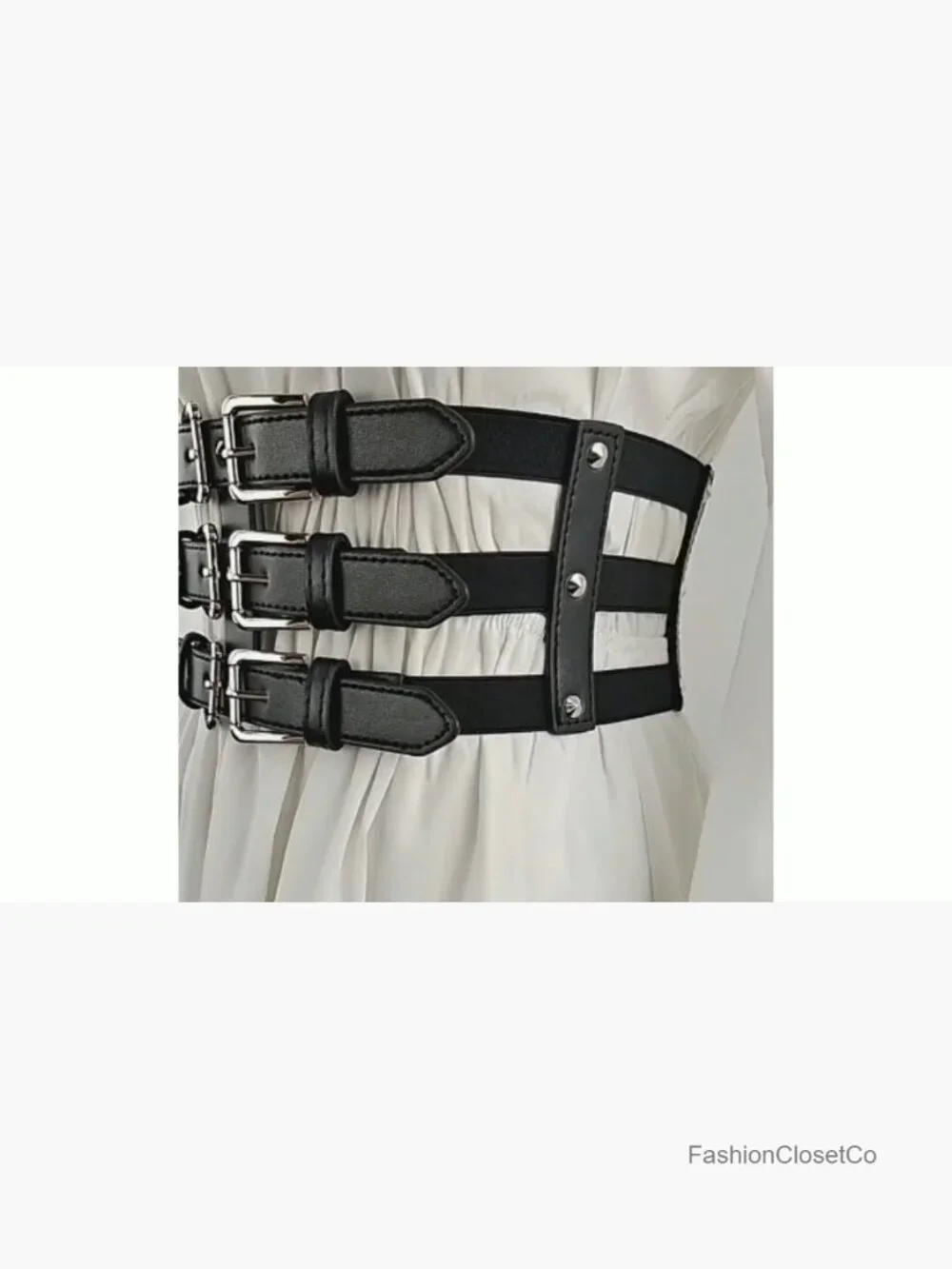 PU Leather Wide Waist Belt with Rivet and Snap Closure Stretchy Corset Belt